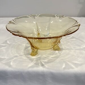 Heisey Vintage Empress “sahara Yellow”, 3 Dolphin Footed, Flared Bowl.